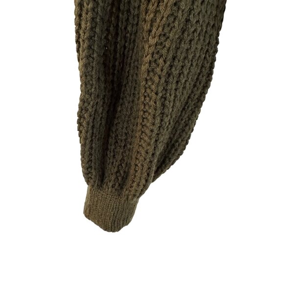 Almost Famous Hooded Cable Knit Sweater Women M Olive Green Acrylic Pullover Top - Picture 4 of 6